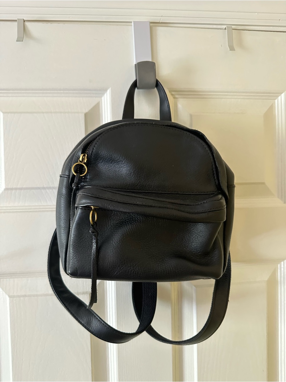 Madewell Loriner Black Leather Mini Backpack with Gold Hardware